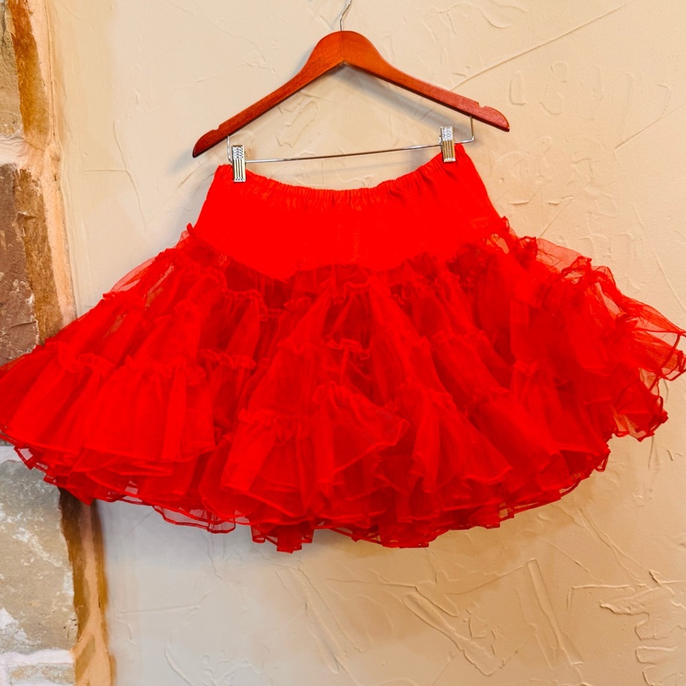 Red Vintage Nylon Crinoline Fluffy Petticoat Square Dance Rockabilly Punk